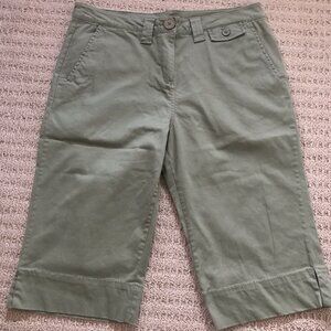 Woolrich Womens Capri Pants Green Cotton Blend Stretch Pockets Zipper Casual 12